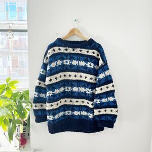 World Class Inc Blue Print Wool Oversized Sweater Size Large